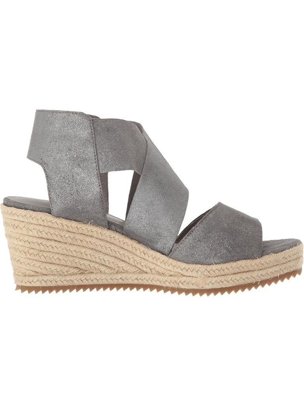 Eileen Fisher Willow 3 Espadrille Gray Leather Crossover Wedge Comfort Sandals S